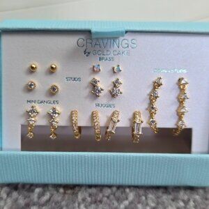 GOLD Cake Sterling Silver Earrings Set, 8 Pairs